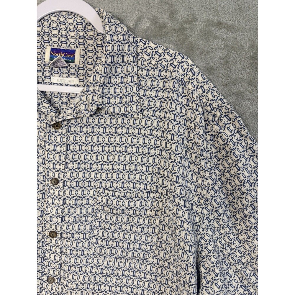 NorthCrest XLT Tall 100% Rayon Short Sleeve Button Down Shirt Blue Geometric